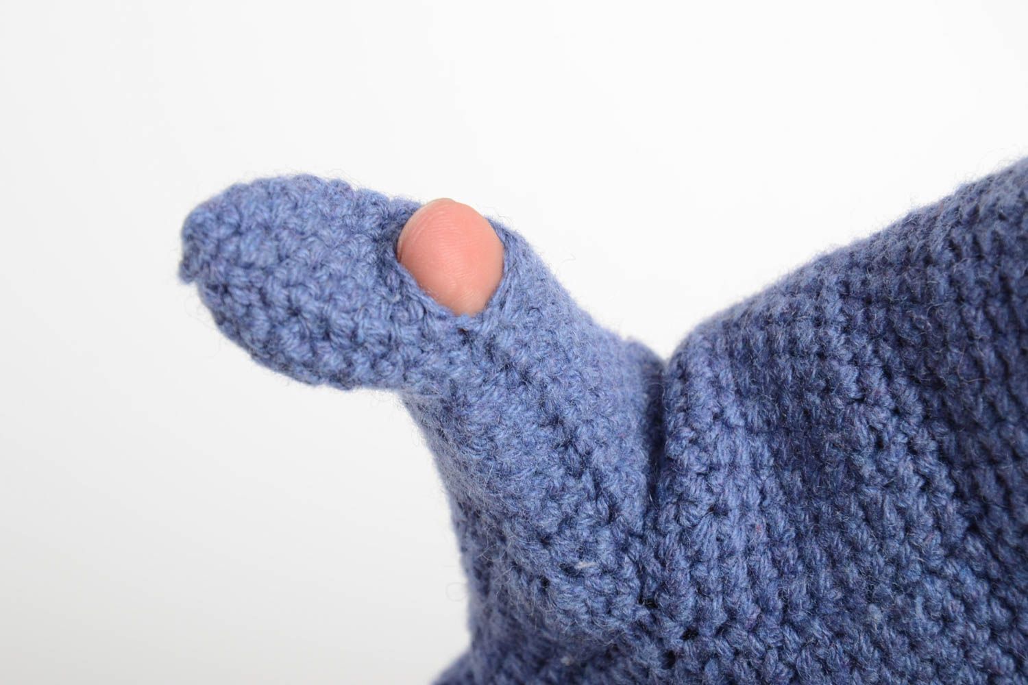 Handmade knitted mittens stylish designer accessories blue cute handicrafts photo 3