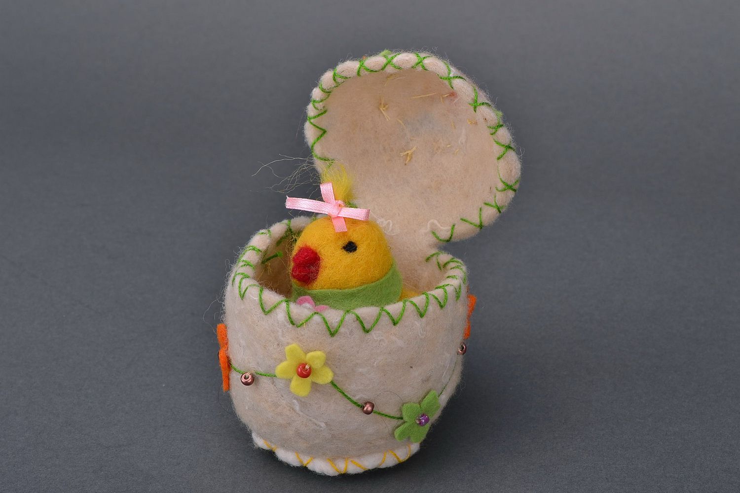 Soft toy made from wool Chicken in egg photo 1