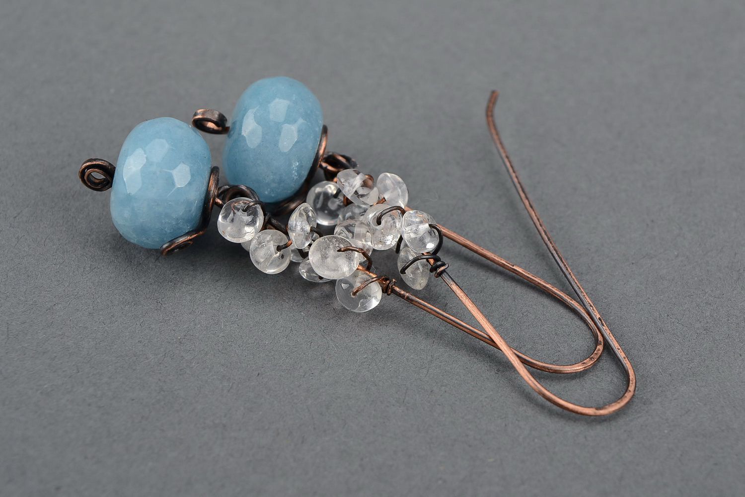 Earrings with aquamarine, wire wrap photo 5