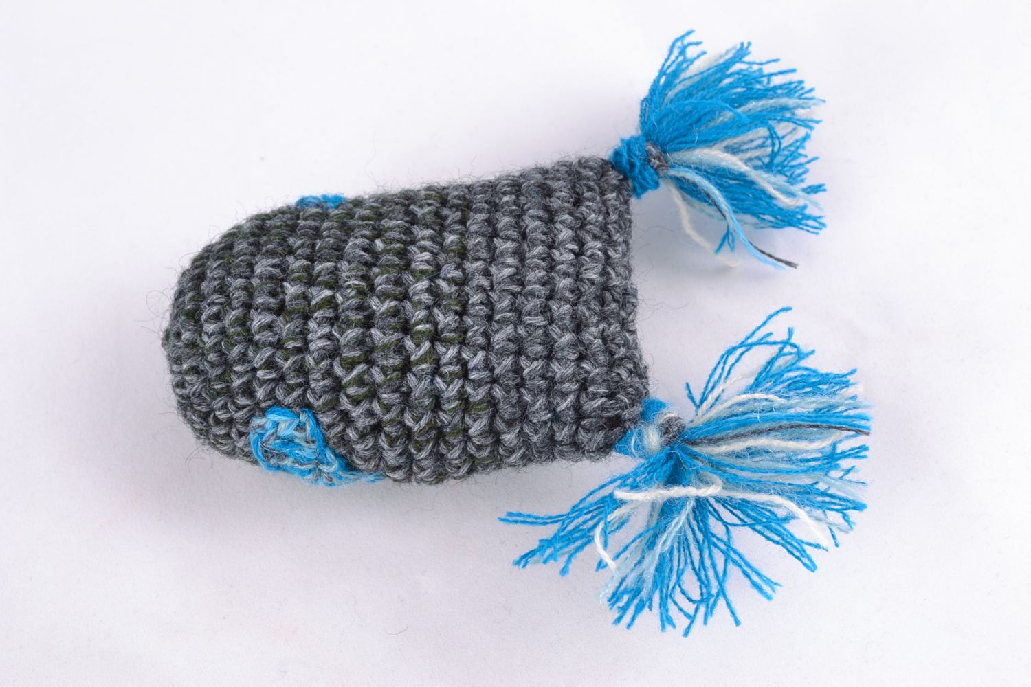 Jouet mou tricoté à la main gris bleu fait main hibou cadeau pour enfant photo 4