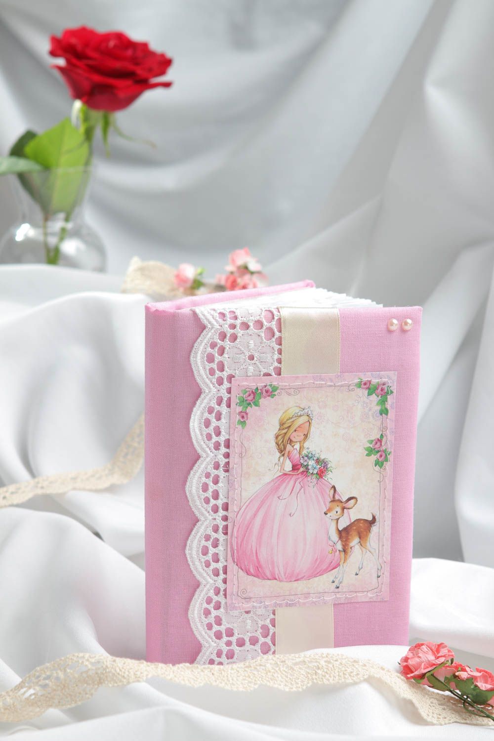 Handmade Notiz Buch Geschenk für Frauen Mode Accessoire mit Stoff Hülle rosa foto 1