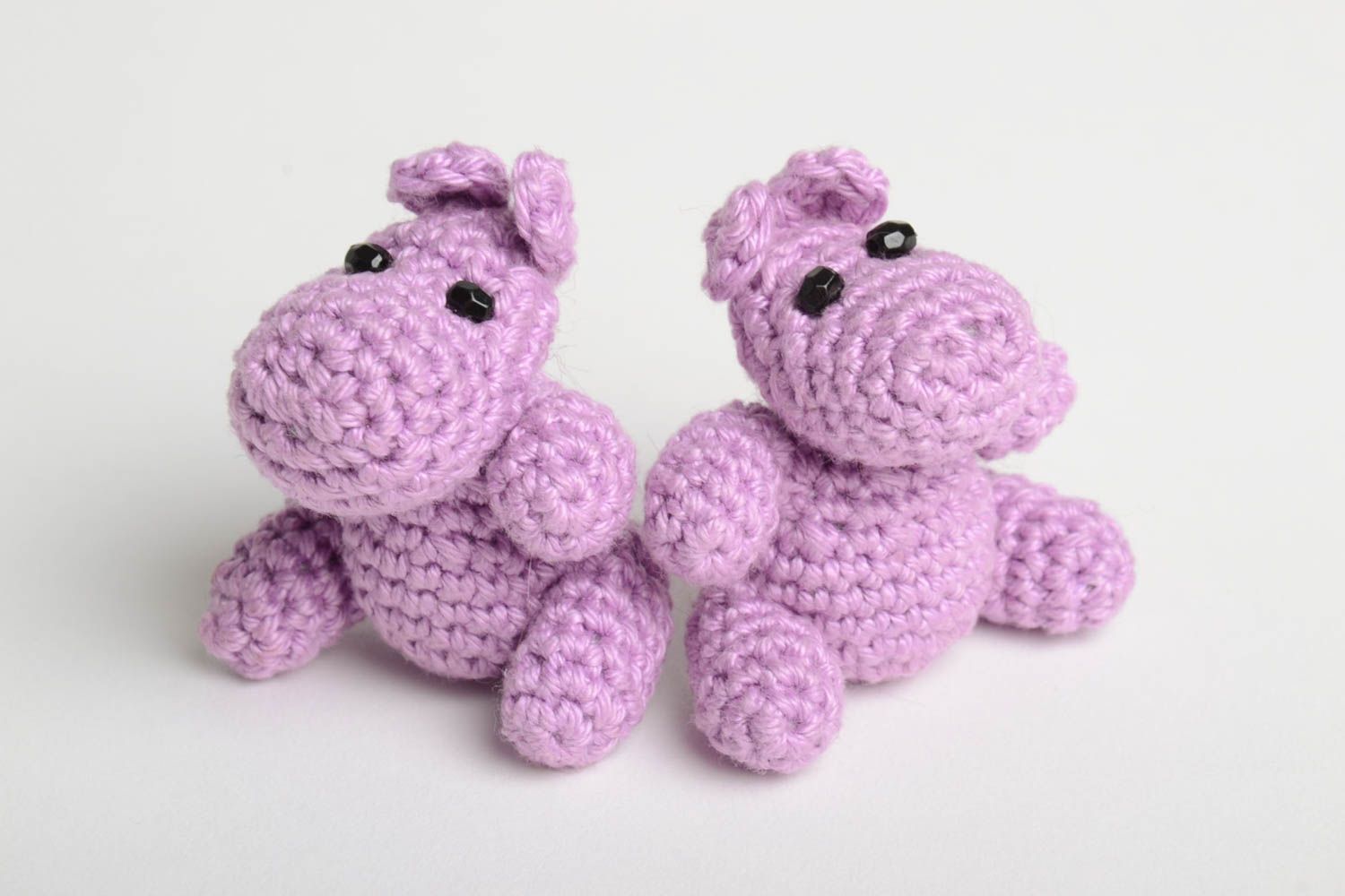 Handmade stuffed soft toys designer cotton crocheted set of two hippo toys photo 2