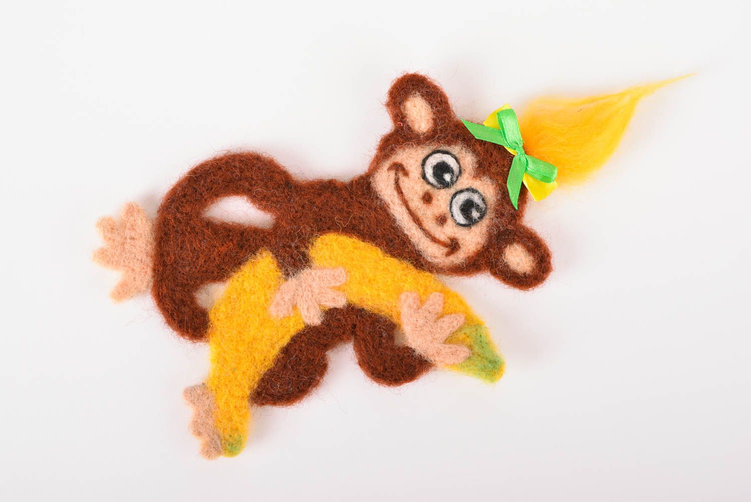 Магнит ручной работы обезьянка декор для дома забавная валяная игрушка фото 1