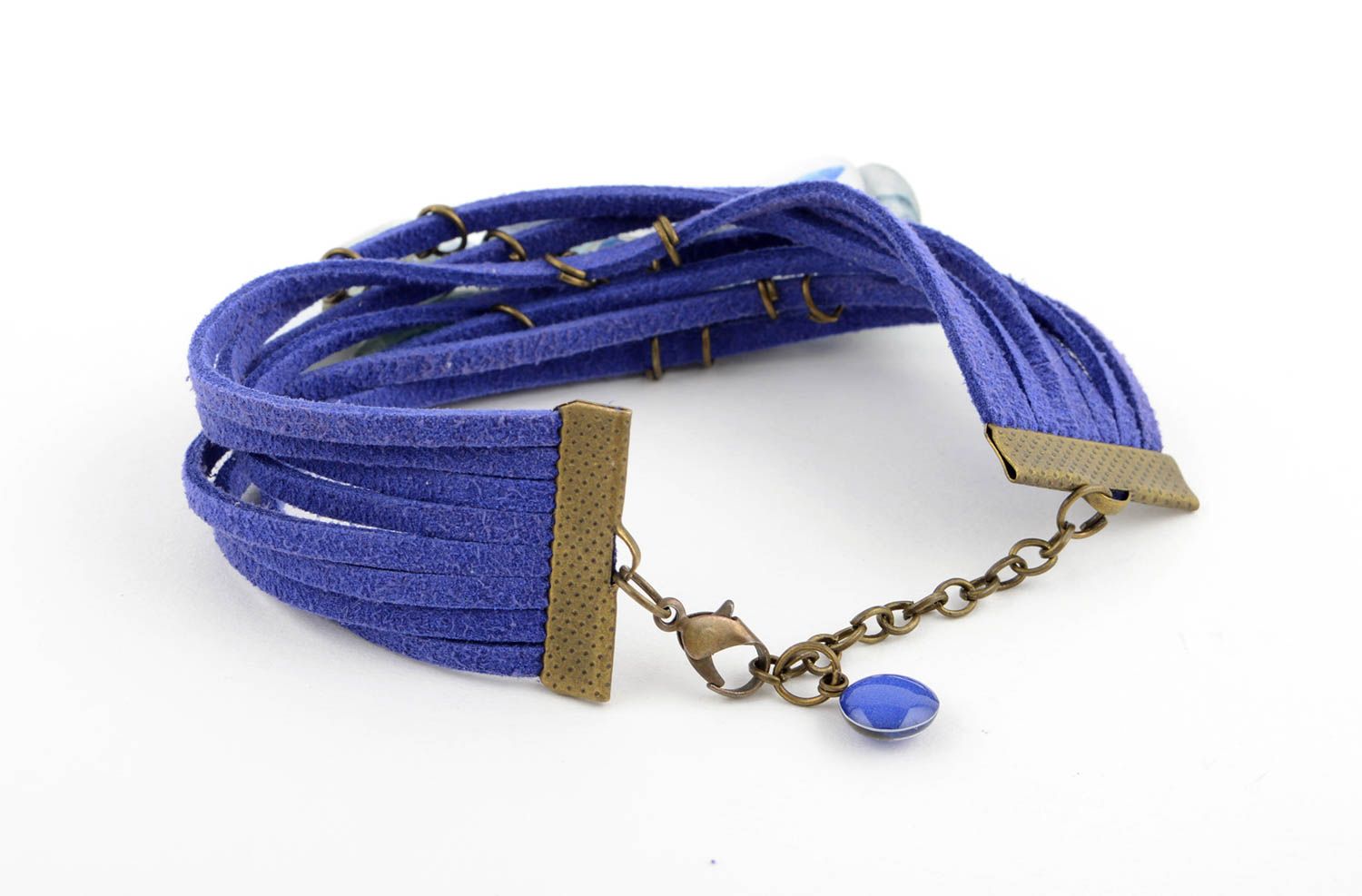 Bracelet large en daim Bijou fait main bleu multirang stylé Cadeau femme photo 4