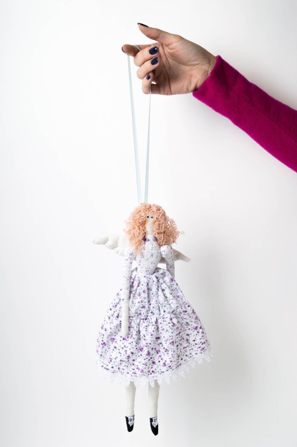 Stoff Puppe handgefertigt Designer Puppe Kinderzimmer Deko im Blumen Kleid  foto 4