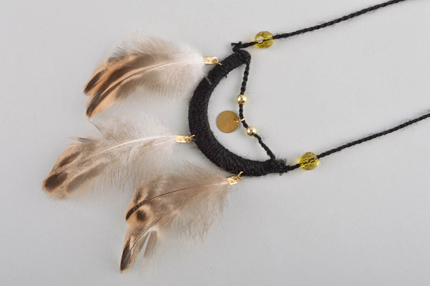 Handmade unusual pendant cute pendant with feather beautiful elegant jewelry photo 3