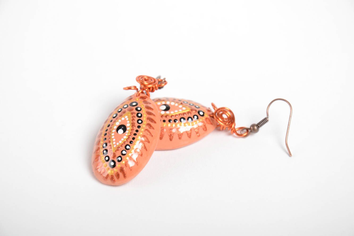 Handmade Schmuck aus Keramik Damen Ohrringe Geschenk für Frauen mit Bemalung foto 3