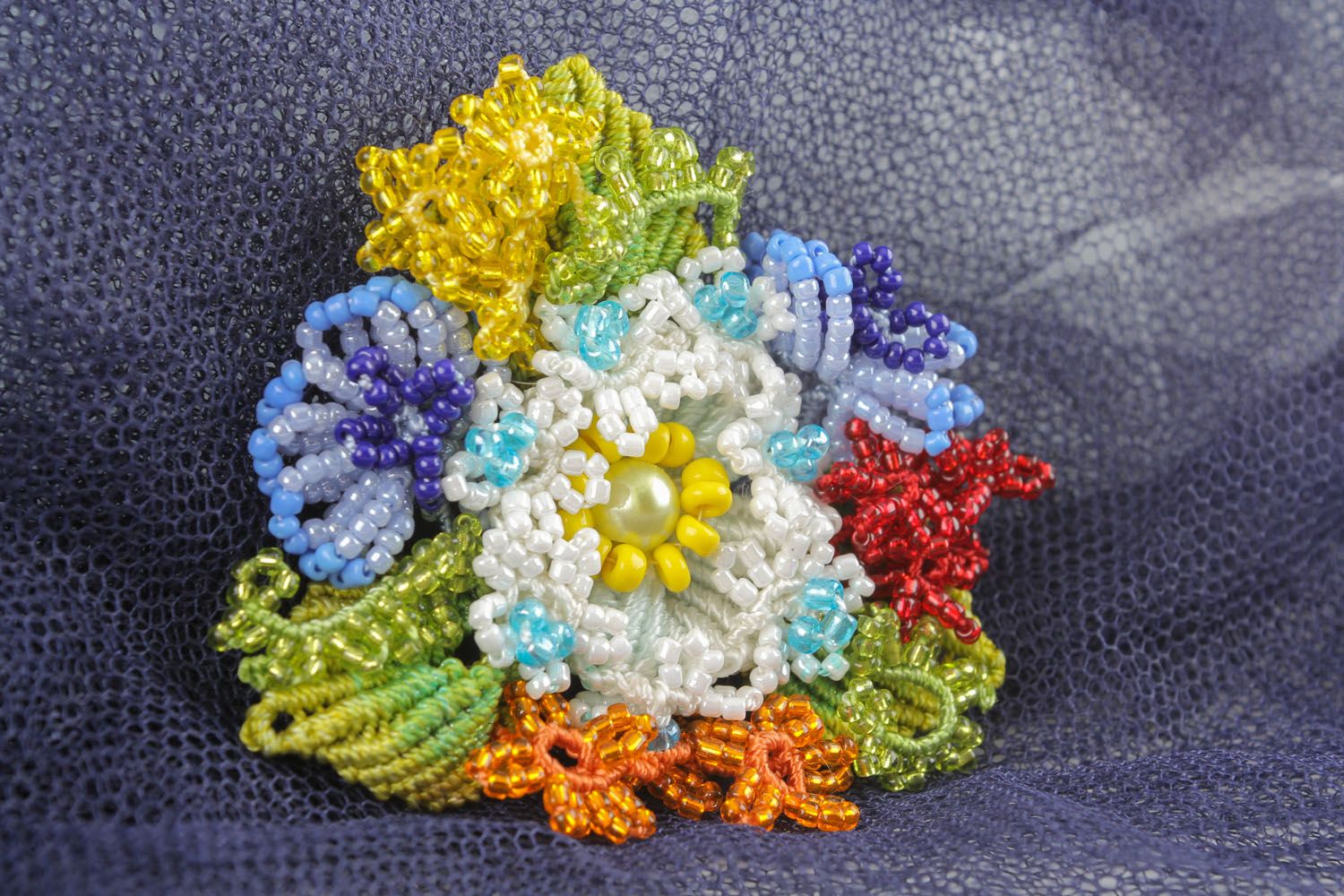 Brooch made of threads and beads  photo 1