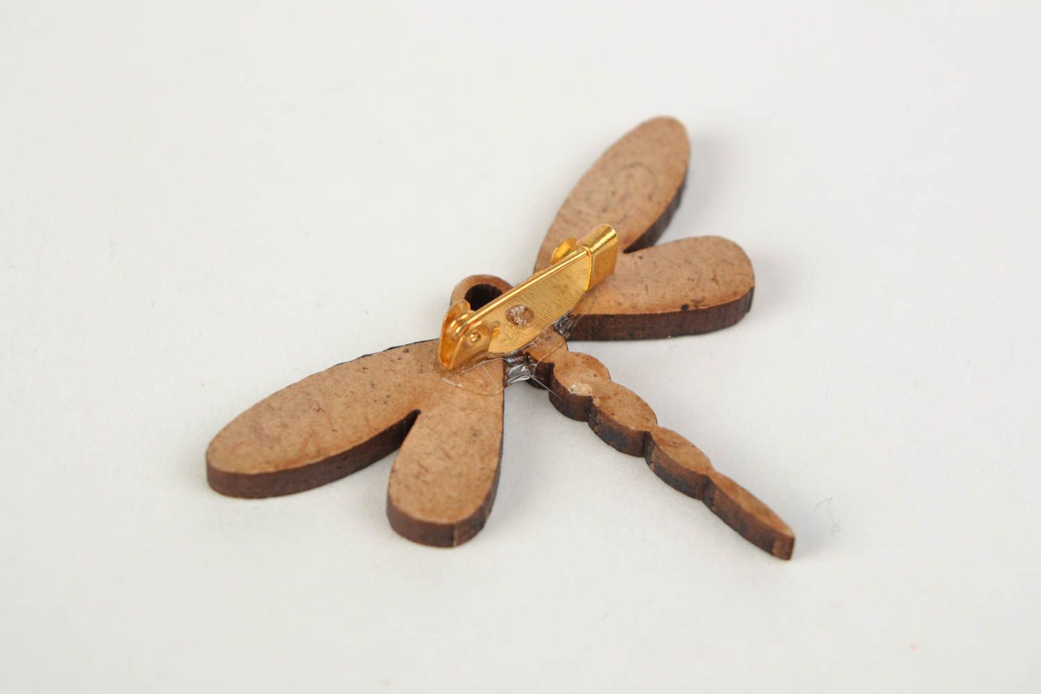 Handmade wooden brooch in the shape of dragonfly painted with acrylics photo 3