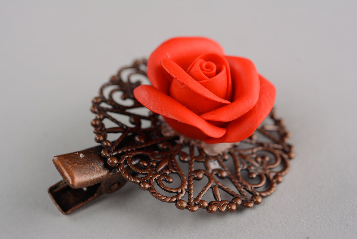 Elegant handmade hair clip Rose photo 1