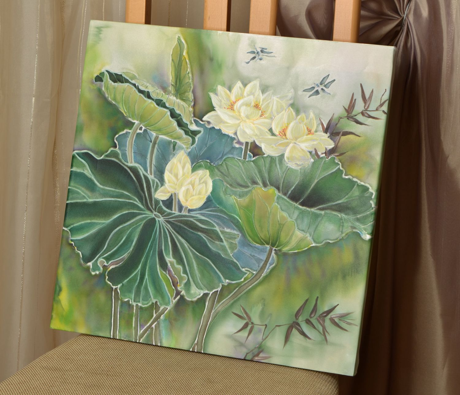 Peinture contemporaine de couleurs acryliques Lotus blancs photo 1