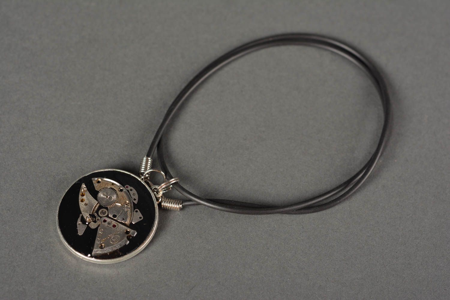 Handmade designer unique steampunk necklace metal pendant with epoxy resin photo 3