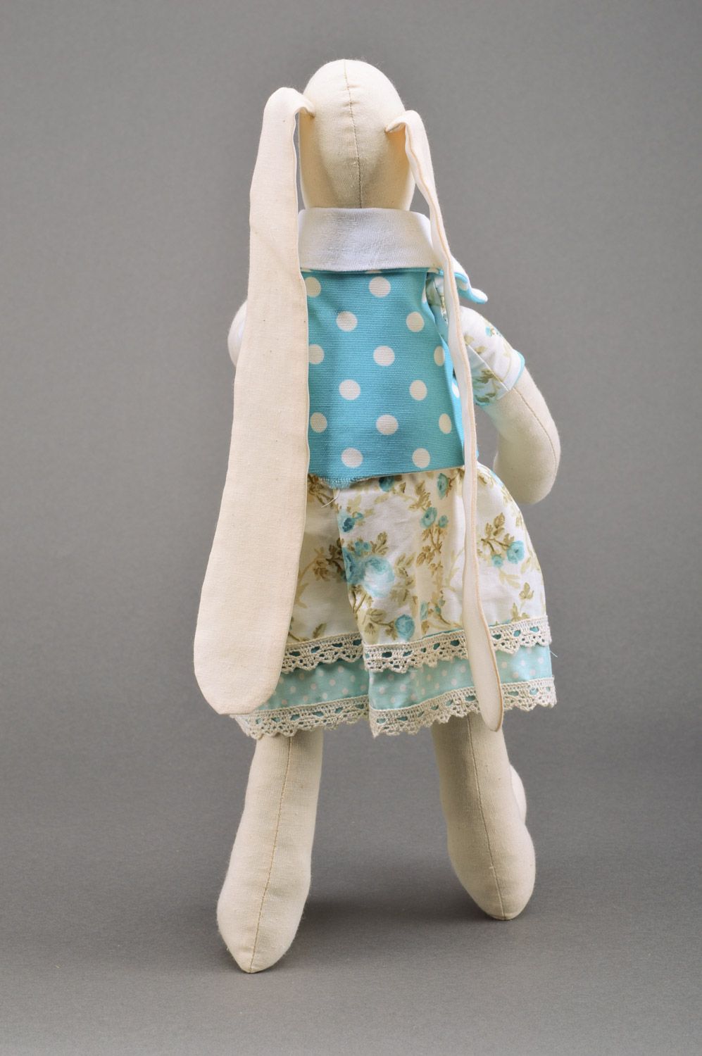 Handmade designer soft toy sewn of tapestry fabric Rabbit for interior decoration photo 5