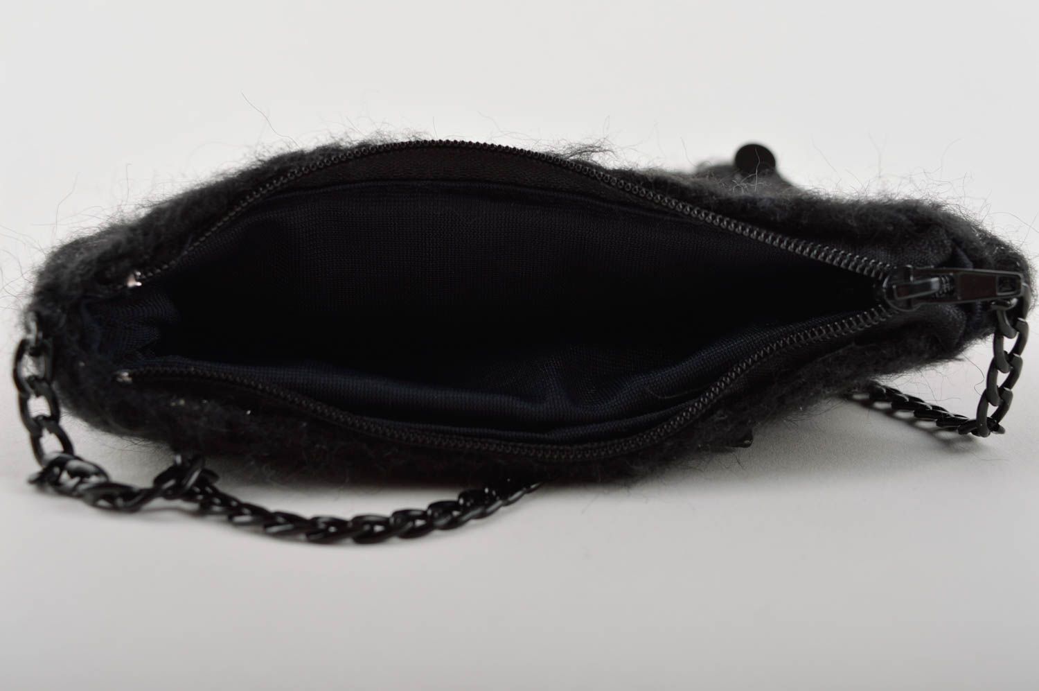 Petit sac bandoulière fait main noir pailleté en angora Accessoire femme photo 4