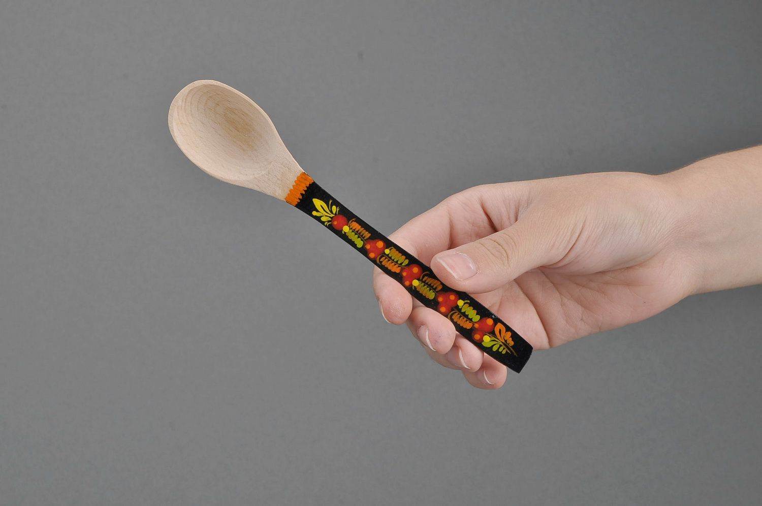Teaspoon with black handle, painted manually photo 2