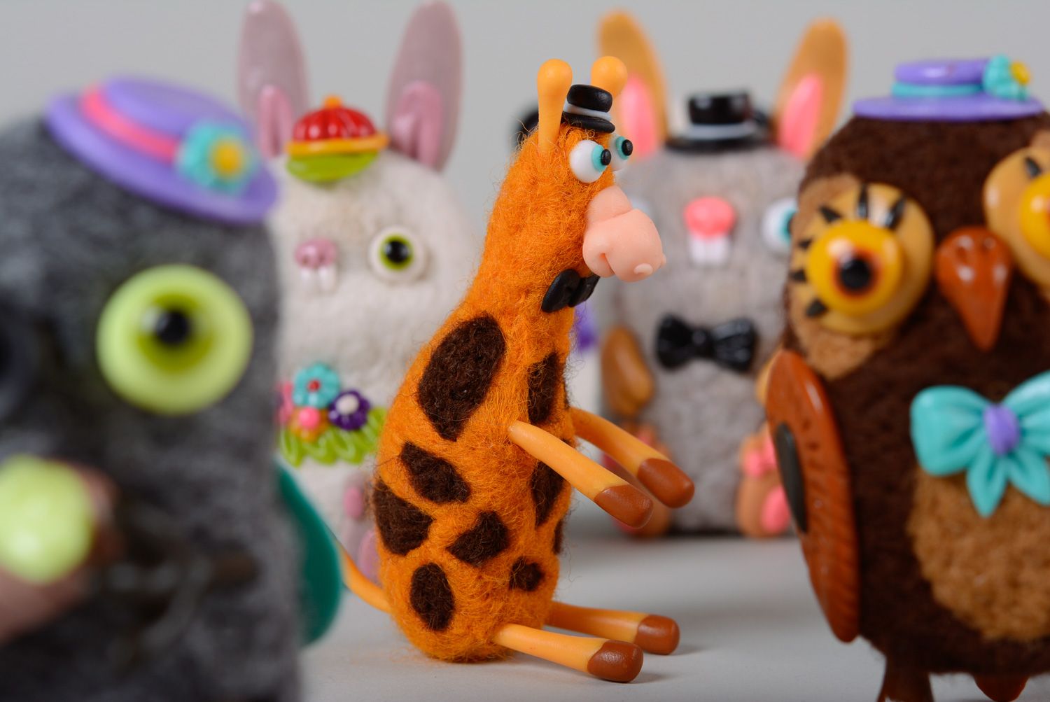 Homemade felted wool miniature toy Giraffe photo 4