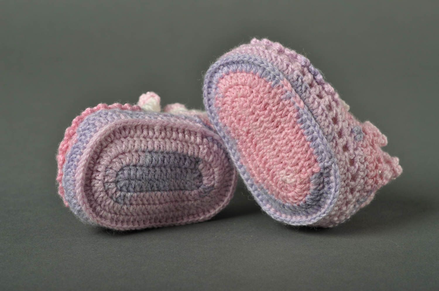 Пинетки крючком ручной работы розовые пинетки для новорожденных вязаные пинетки фото 3