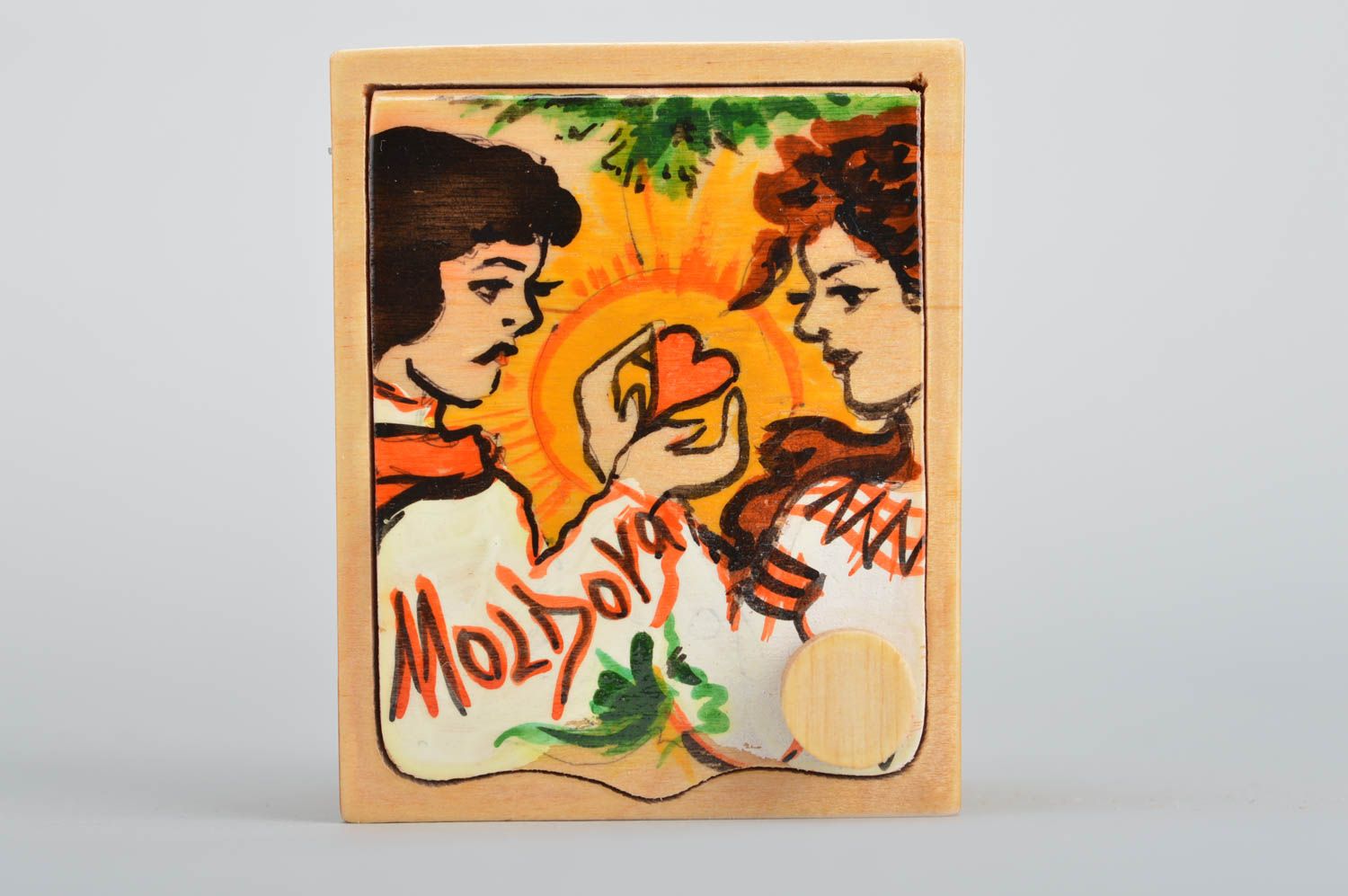 Caja de madera contrachapada decorativa pintada para joyas hecha a mano original foto 2