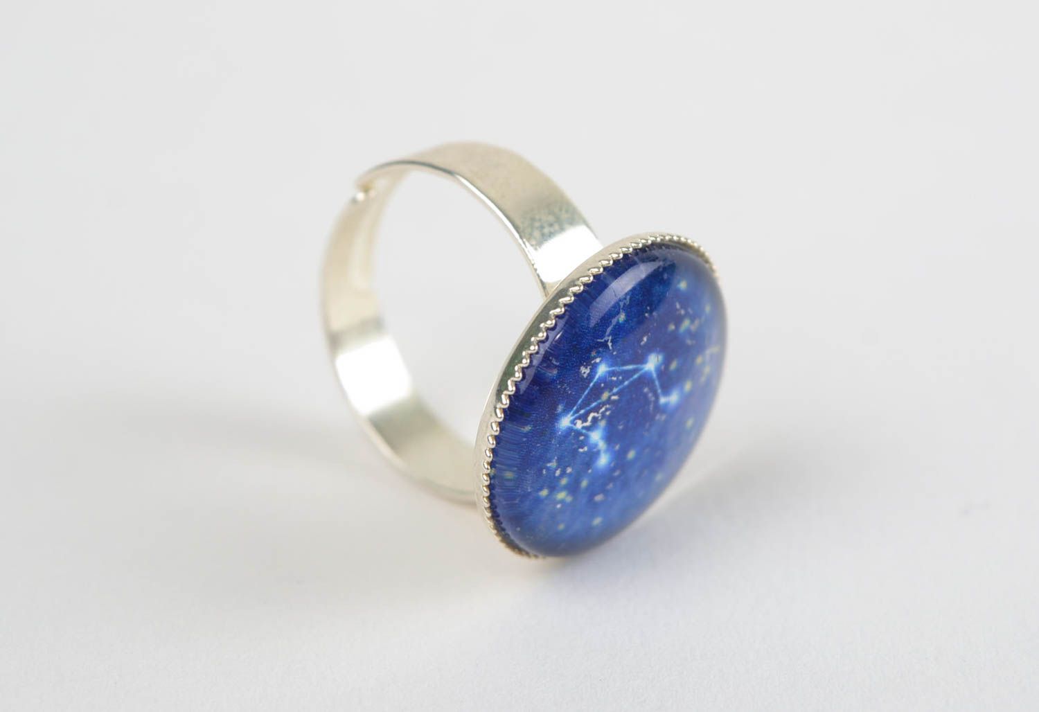 Runder handgemachter Glas Ring mit Waage Sternzeichen in Blau Frauen Schmuck  foto 4