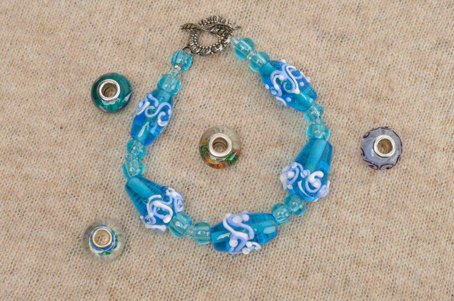 Bracelet verre Bijou fait main Accessoire femme bleu beau original mignon photo 1