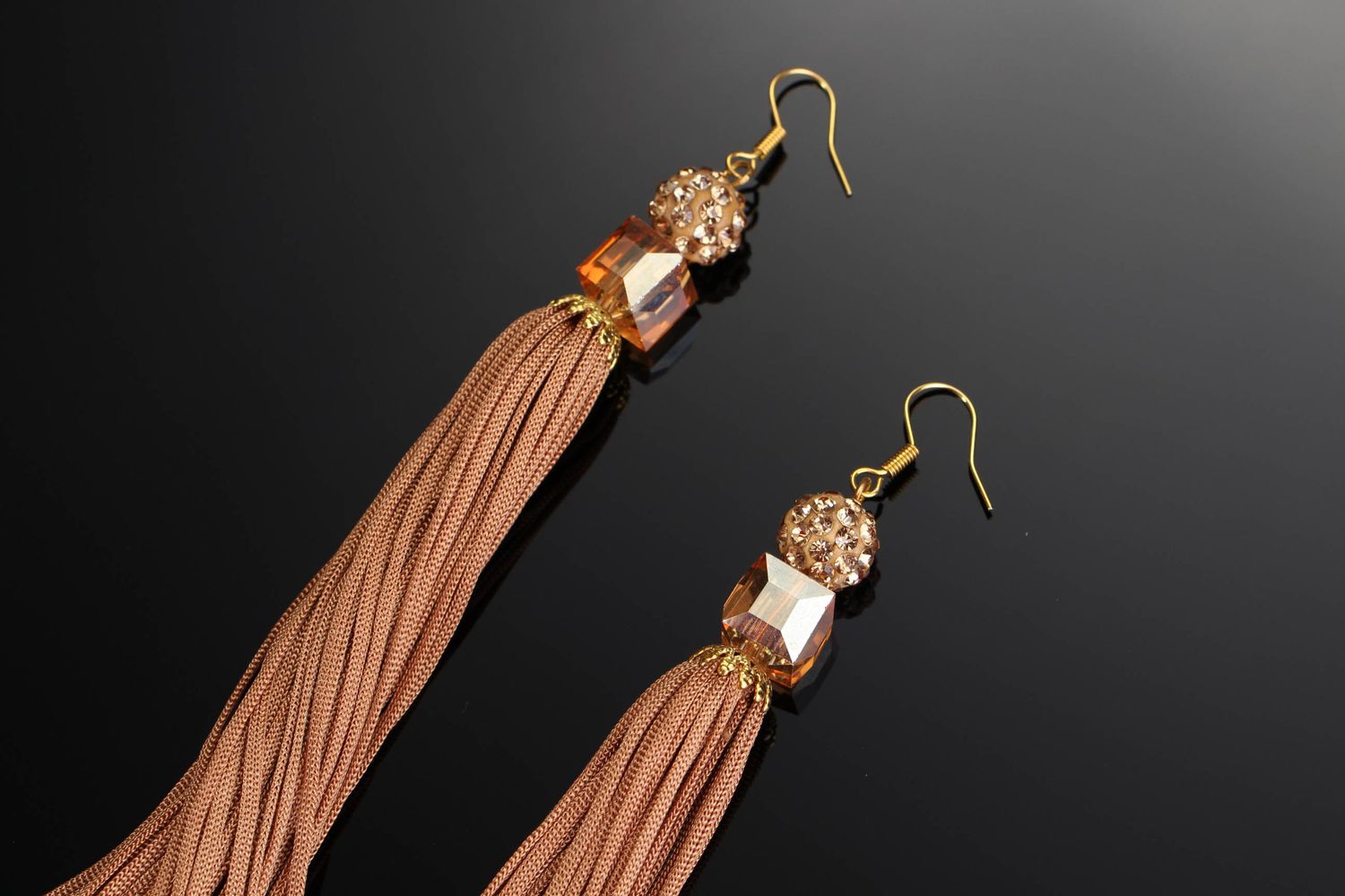 Earrings with fringe brown photo 3