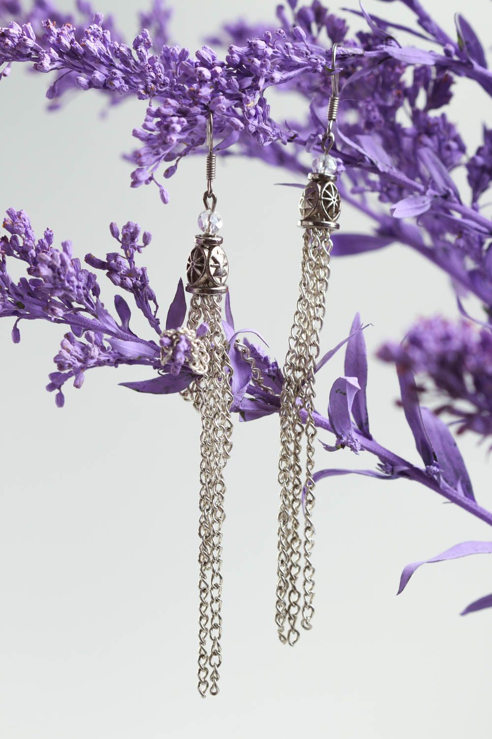 Handmade metal earrings long earrings with charms crystal earrings gift for girl photo 1