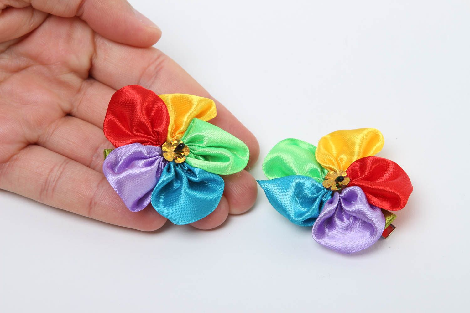 Beautiful handmade flower barrette hair clip kanzashi flower 2 pieces gift ideas photo 5
