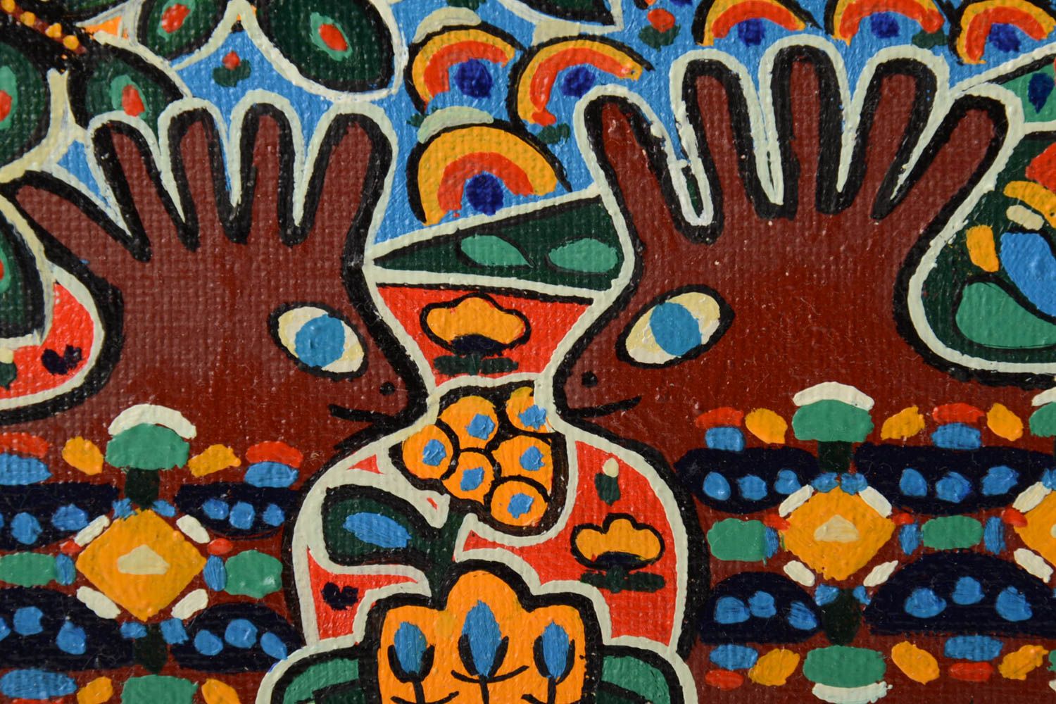 Cuadro étnico pintado al óleo sobre el lienzo artesanal moderno pequeño  foto 3