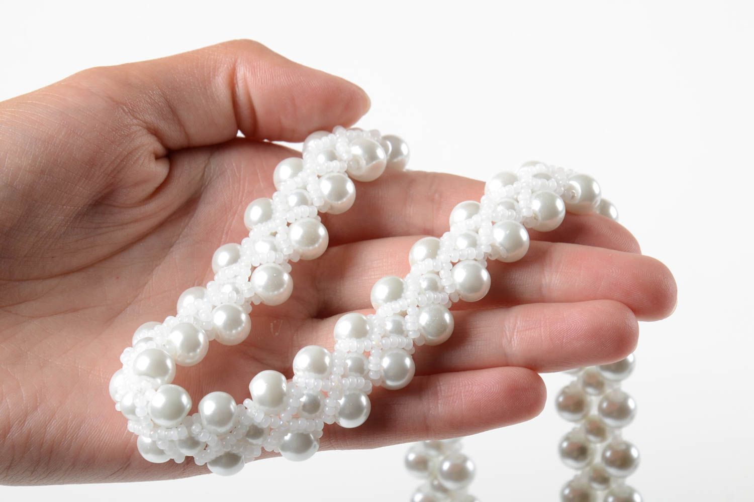 Collier de perles d'imitation Bijou fait main Cadeau femme blanc original photo 3