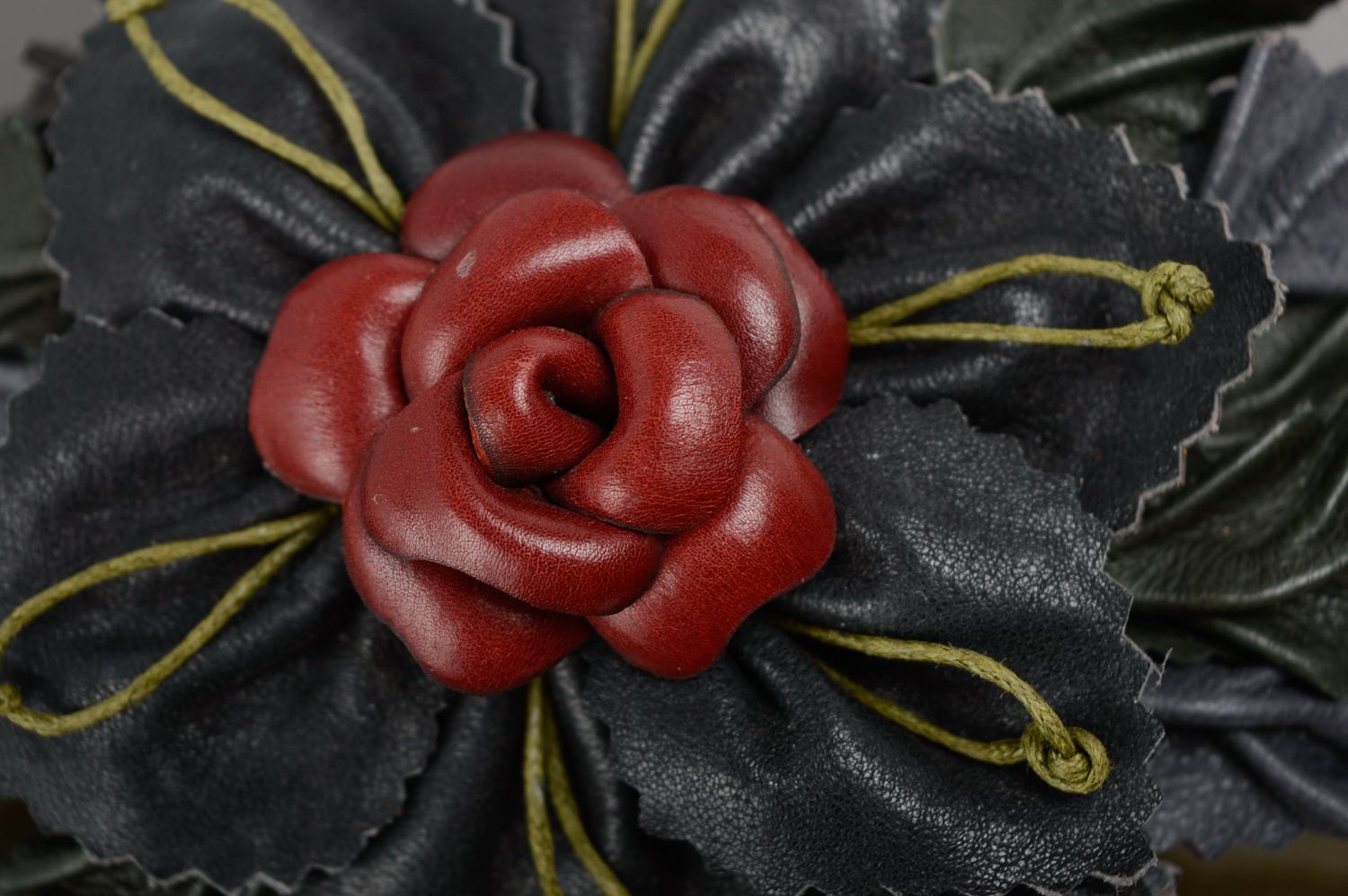 Handmade genuine leather hair clip Flower photo 2