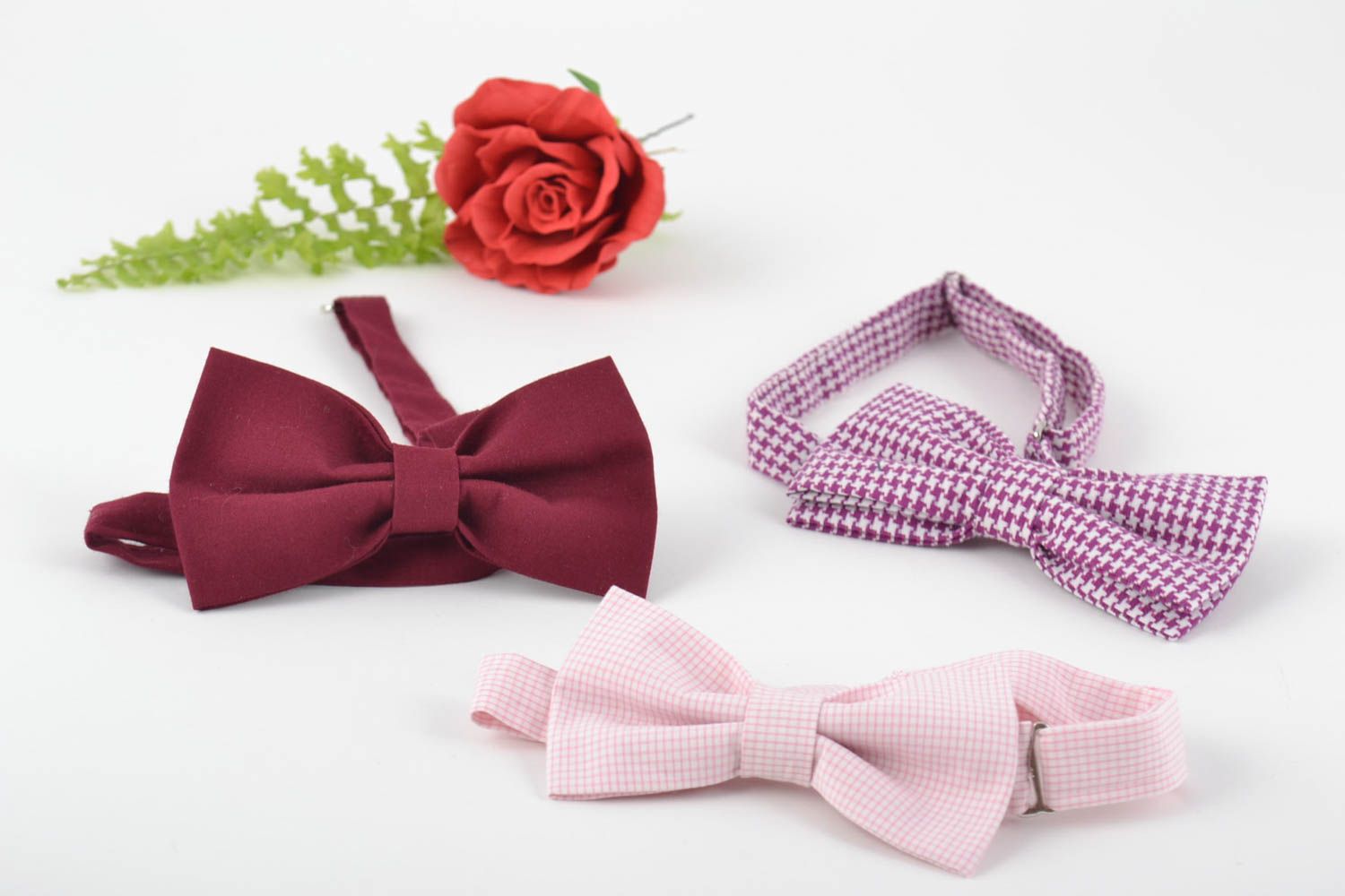 Set of 3 homemade designer textile bow ties for men and women photo 1