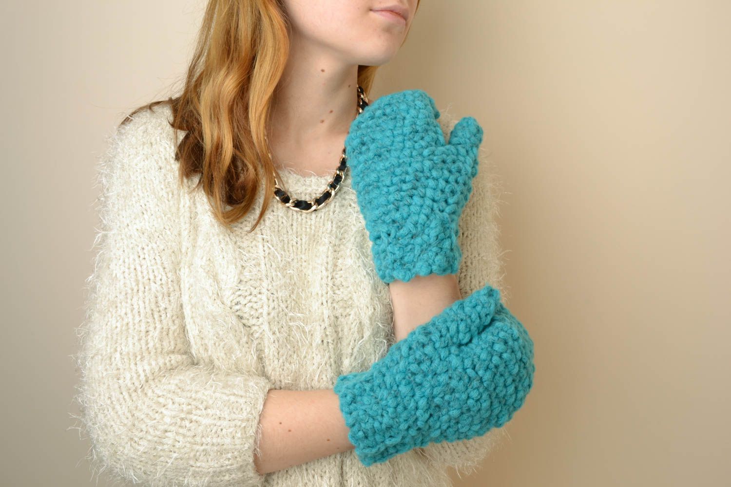 Guanti a manopola di lana fatti a mano guanti a maglia accessori da donna
 foto 5