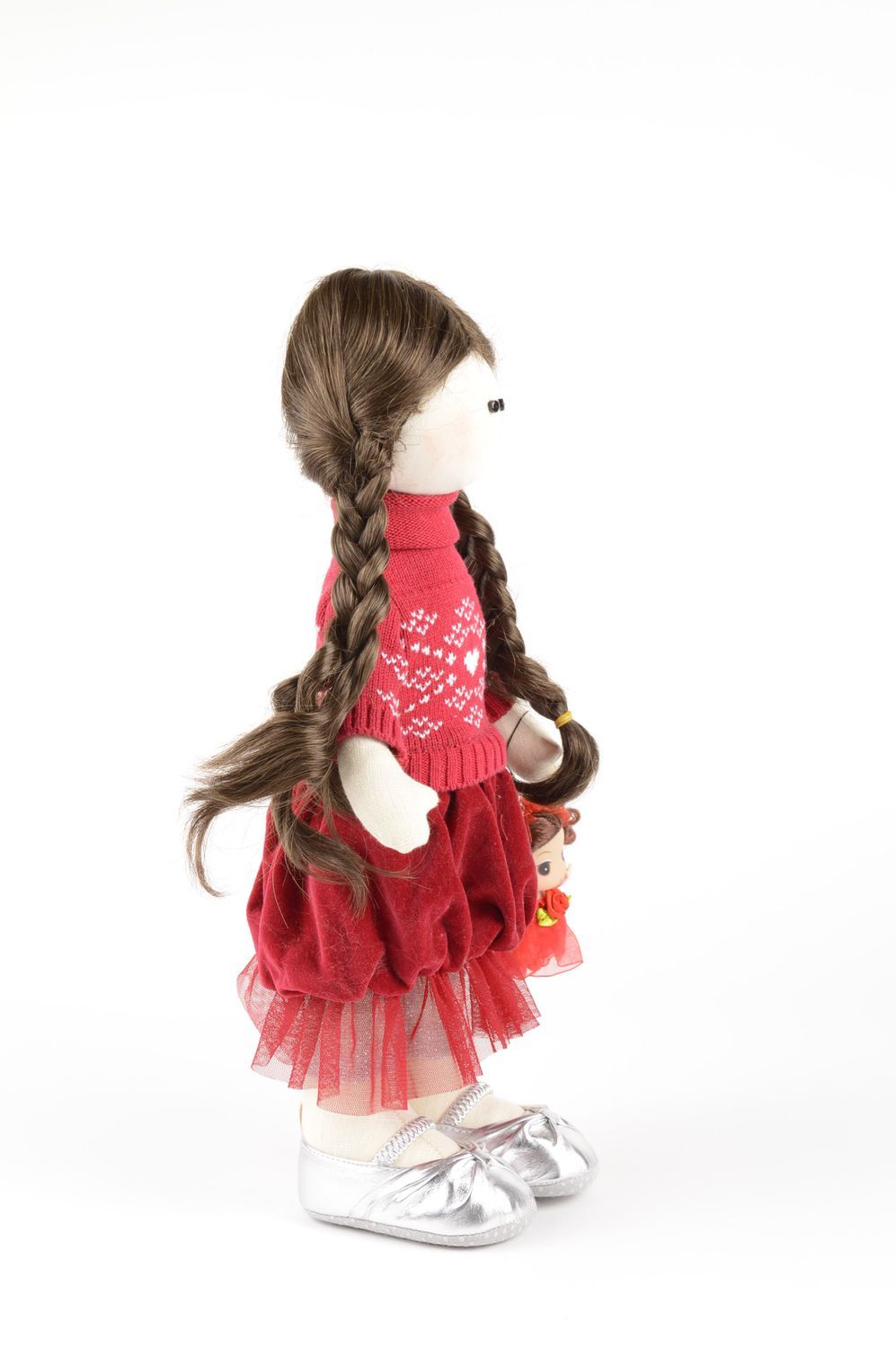 Кукла ручной работы симпатичная кукла из ткани девочка с косичками мягкая кукла фото 4