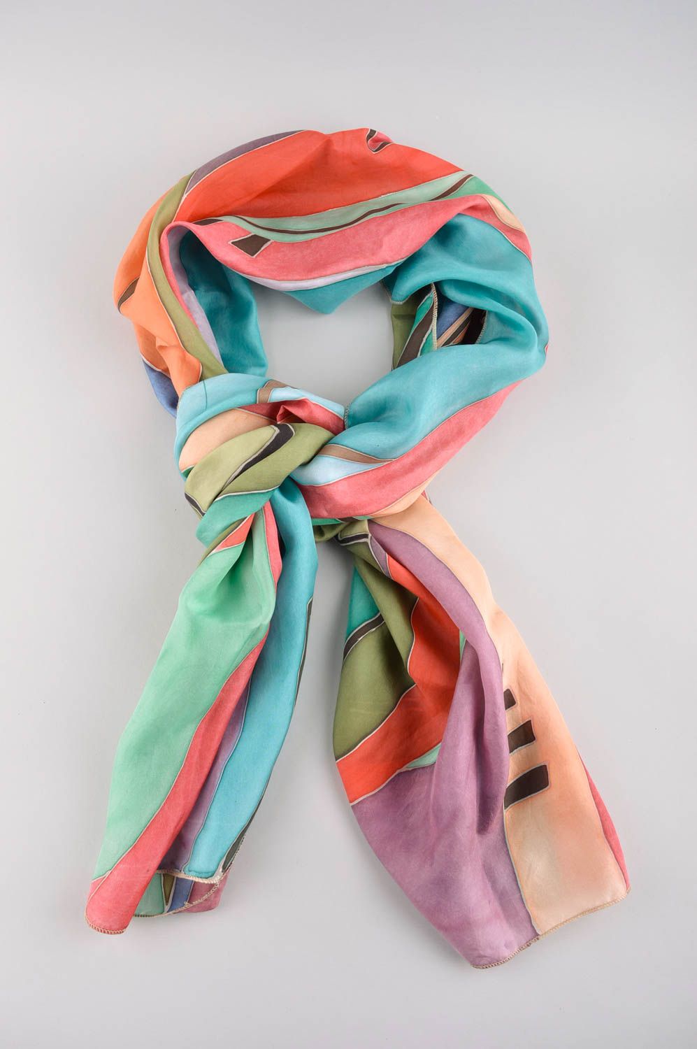 Легкий шарф ручной работы яркий шелковый шарф стильный красивый женский шарф фото 3