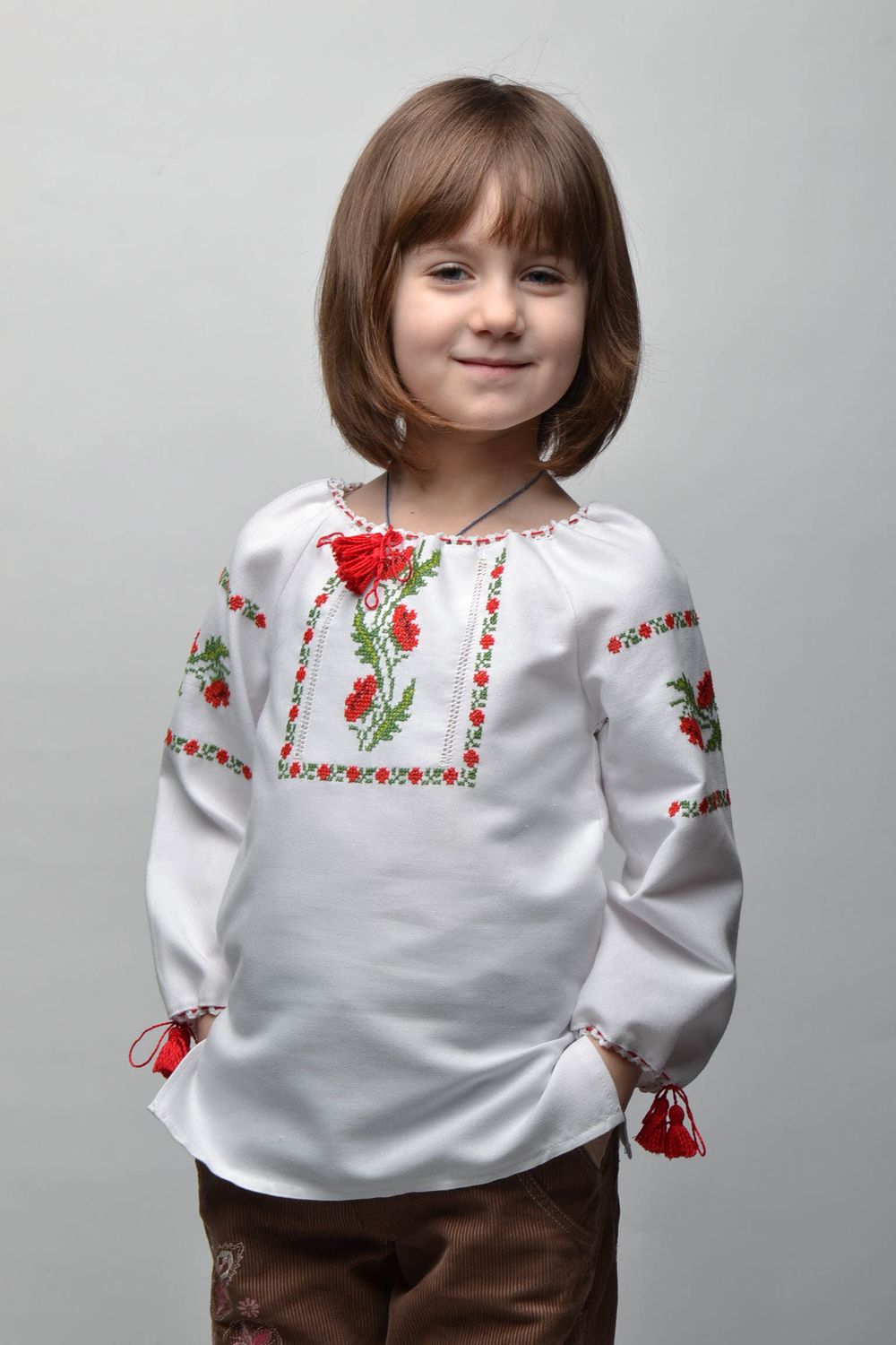 Вышитая рубашка для девочки на 5-7 лет с длинным рукавом фото 1