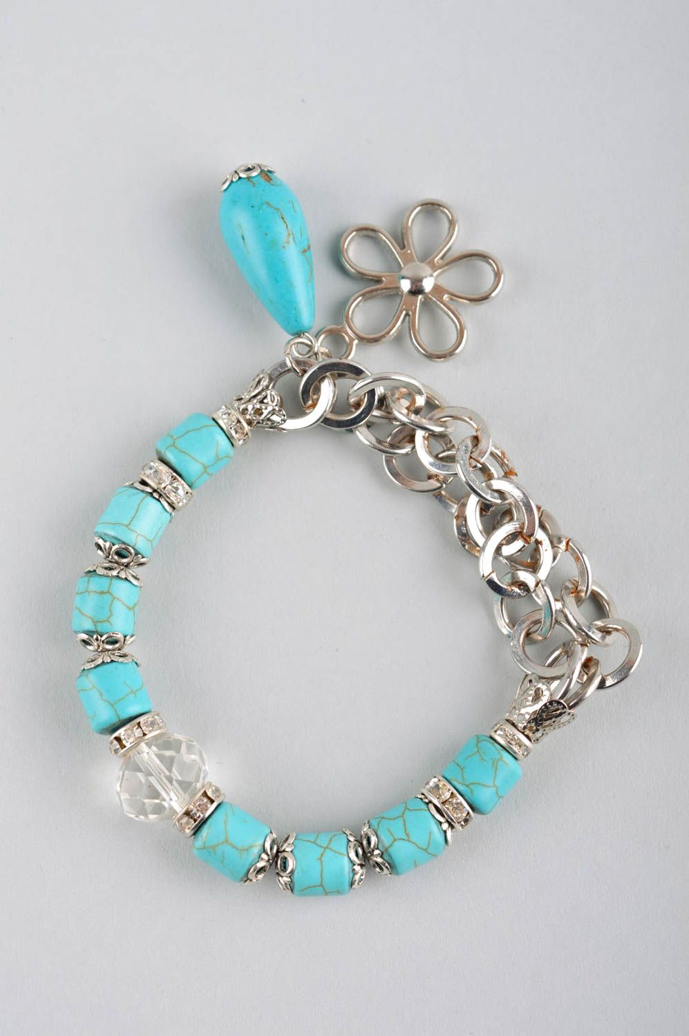 Bracelet turquoise Bijou fait main Accessoire femme fil élastique cristal photo 2