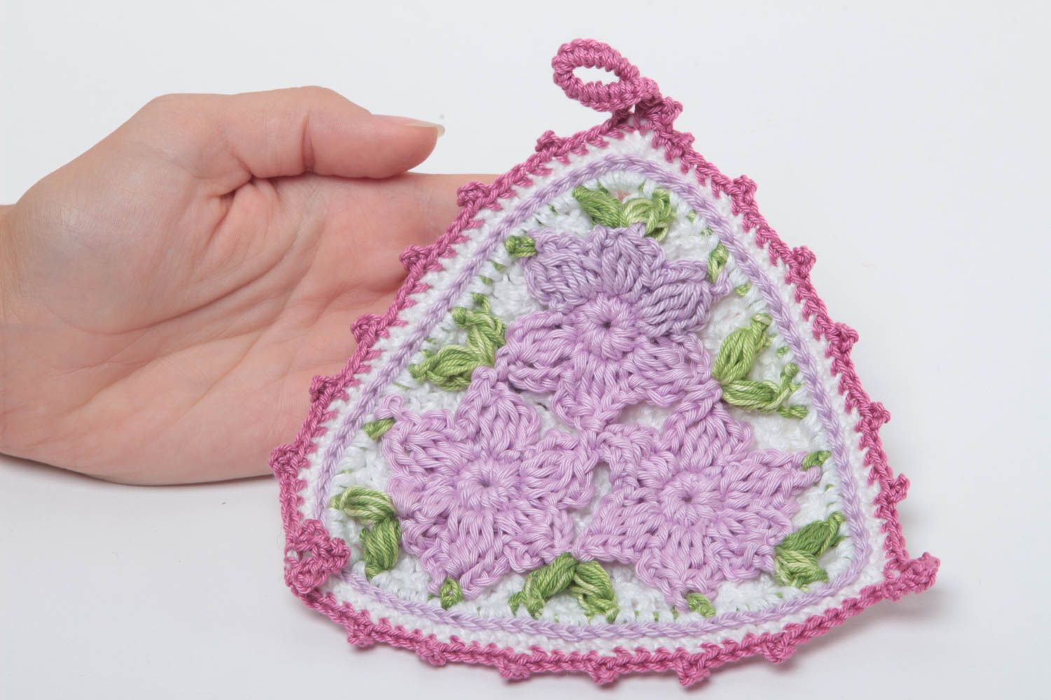 Manique au crochet faite main Textile de cuisine triangulaire Accessoire cuisine photo 5