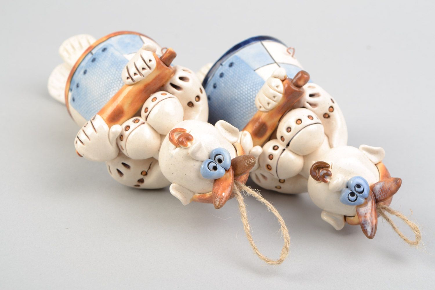 Handmade designer painted ceramic bells set 2 pieces housewives photo 4
