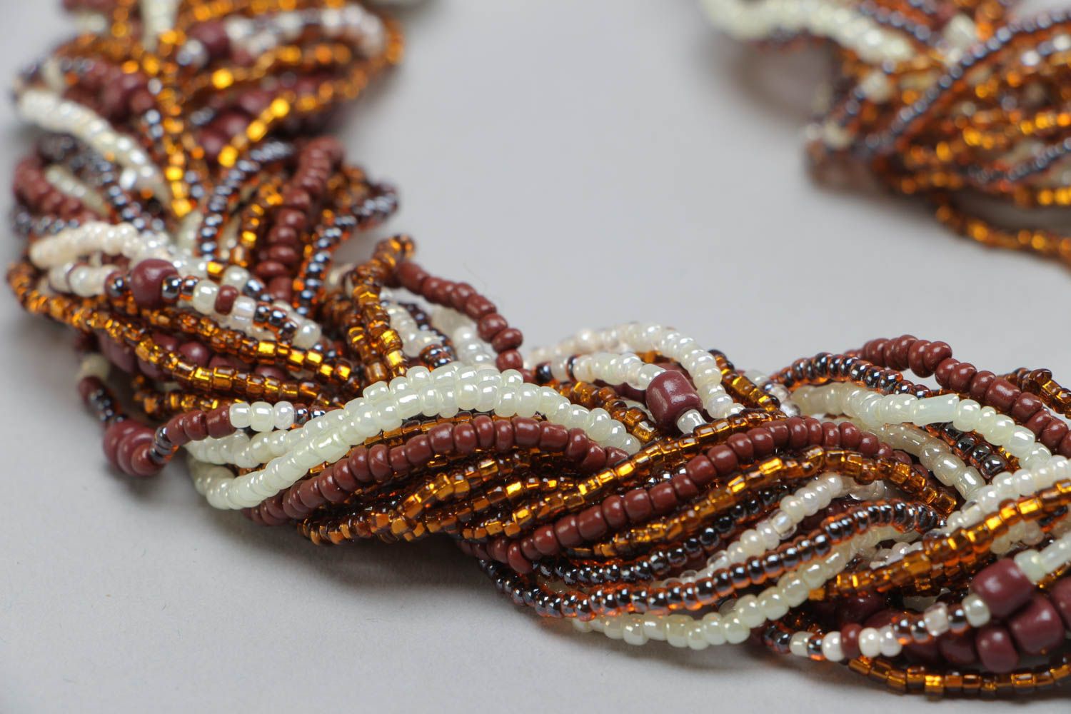 Handmade woven beaded jewelry set 2 pieces brown bracelet and necklace photo 3