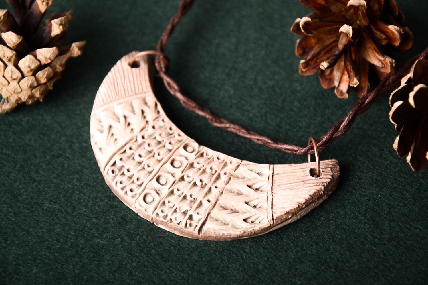 Crescent pendant handmade neck accessory designer clay necklace for women photo 1