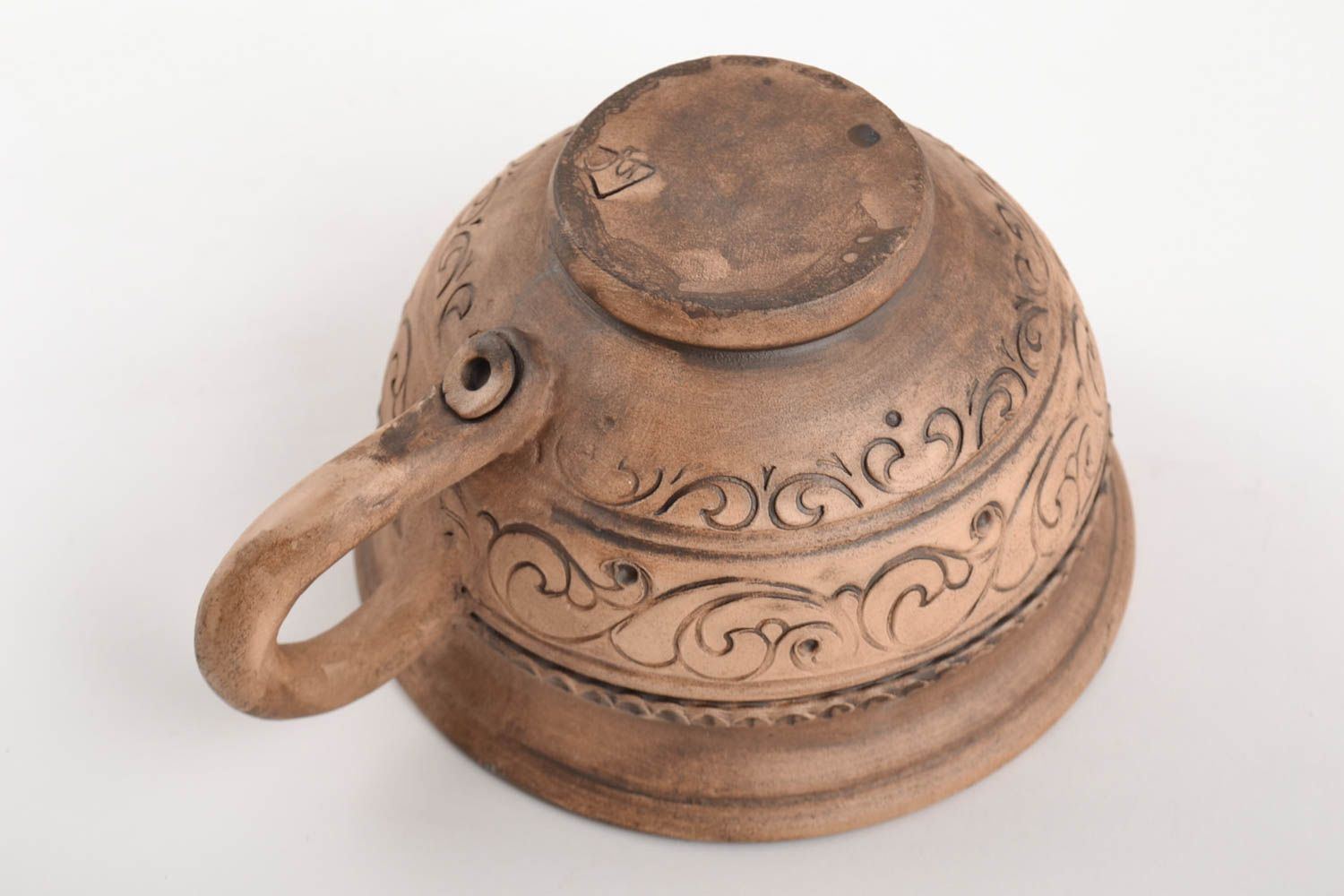 Taza de arcilla hecha a mano tratada con plata ancha original para té o café  foto 4