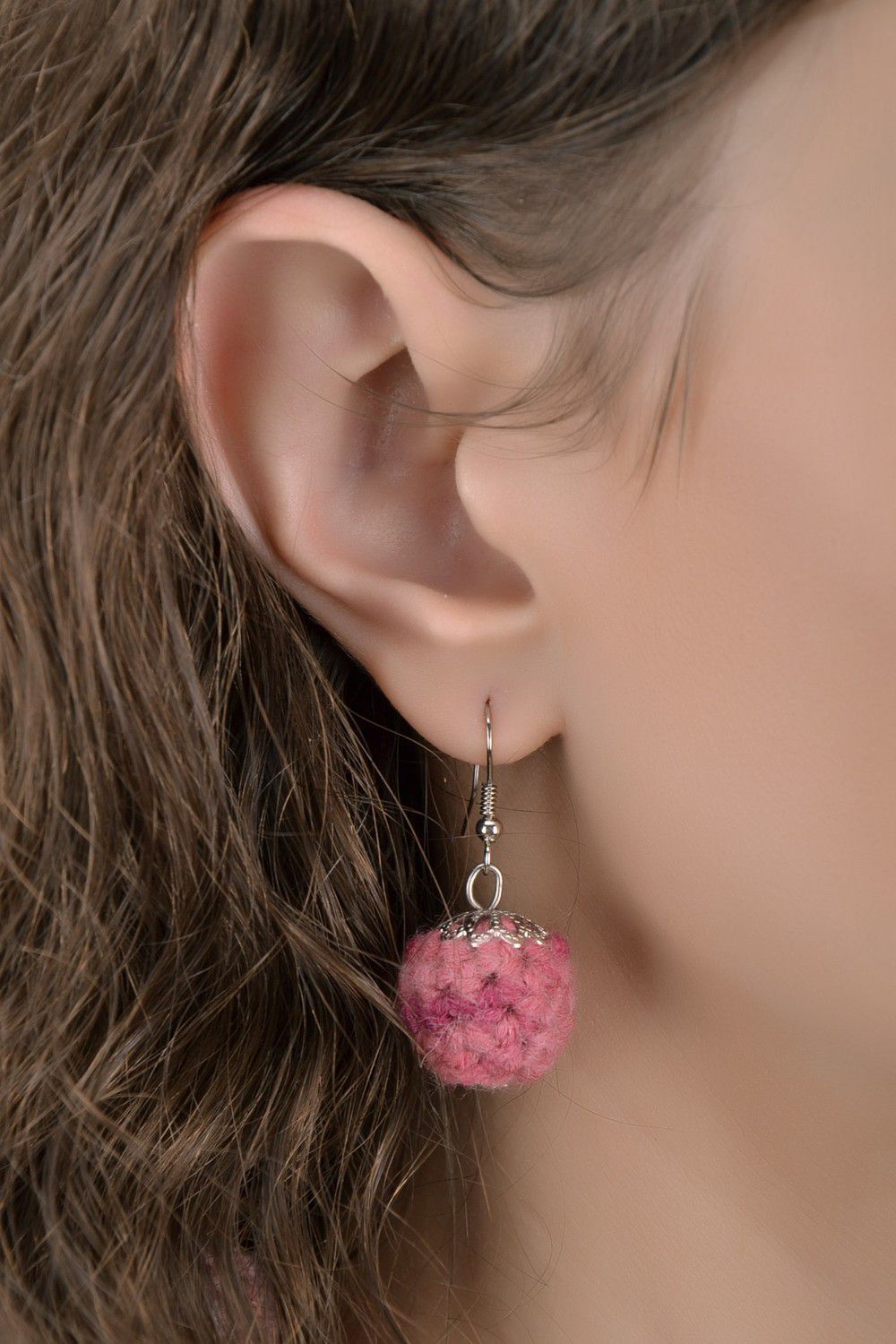 Jewelry set: beads and earrings, wood, acrylic yarn photo 4