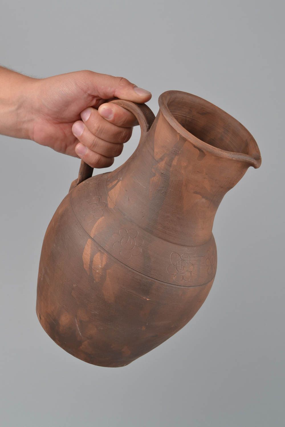 100 oz ceramic clay jug pitcher carafe in brown color 2,9 lb photo 2