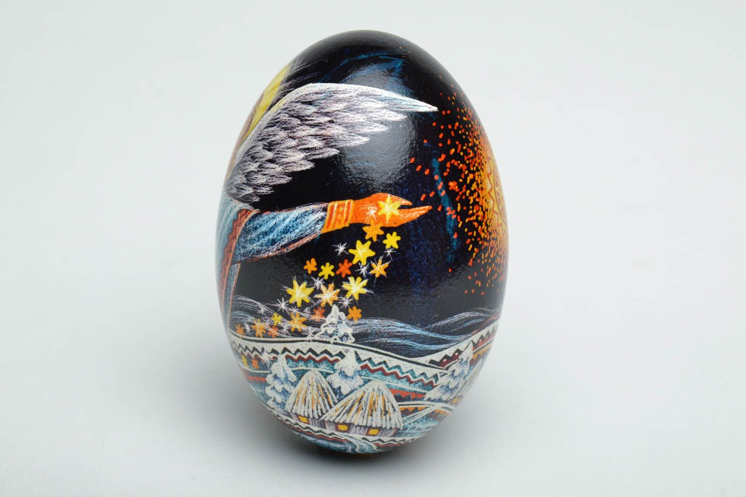 Painted goose egg with carved elements photo 4