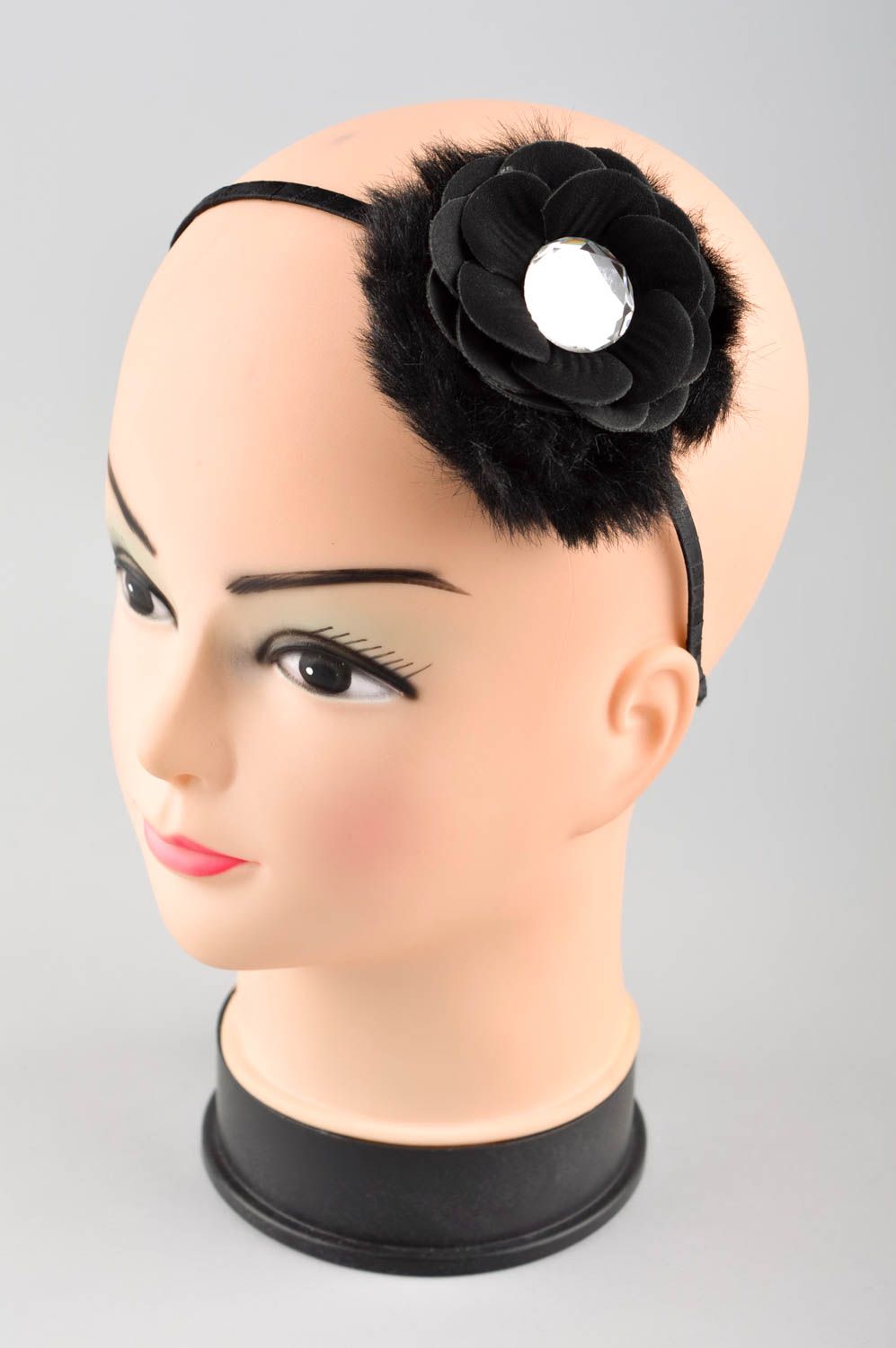 Serre-tête fleur Cerceau cheveux fait main fin Accessoires coiffure noir design photo 1