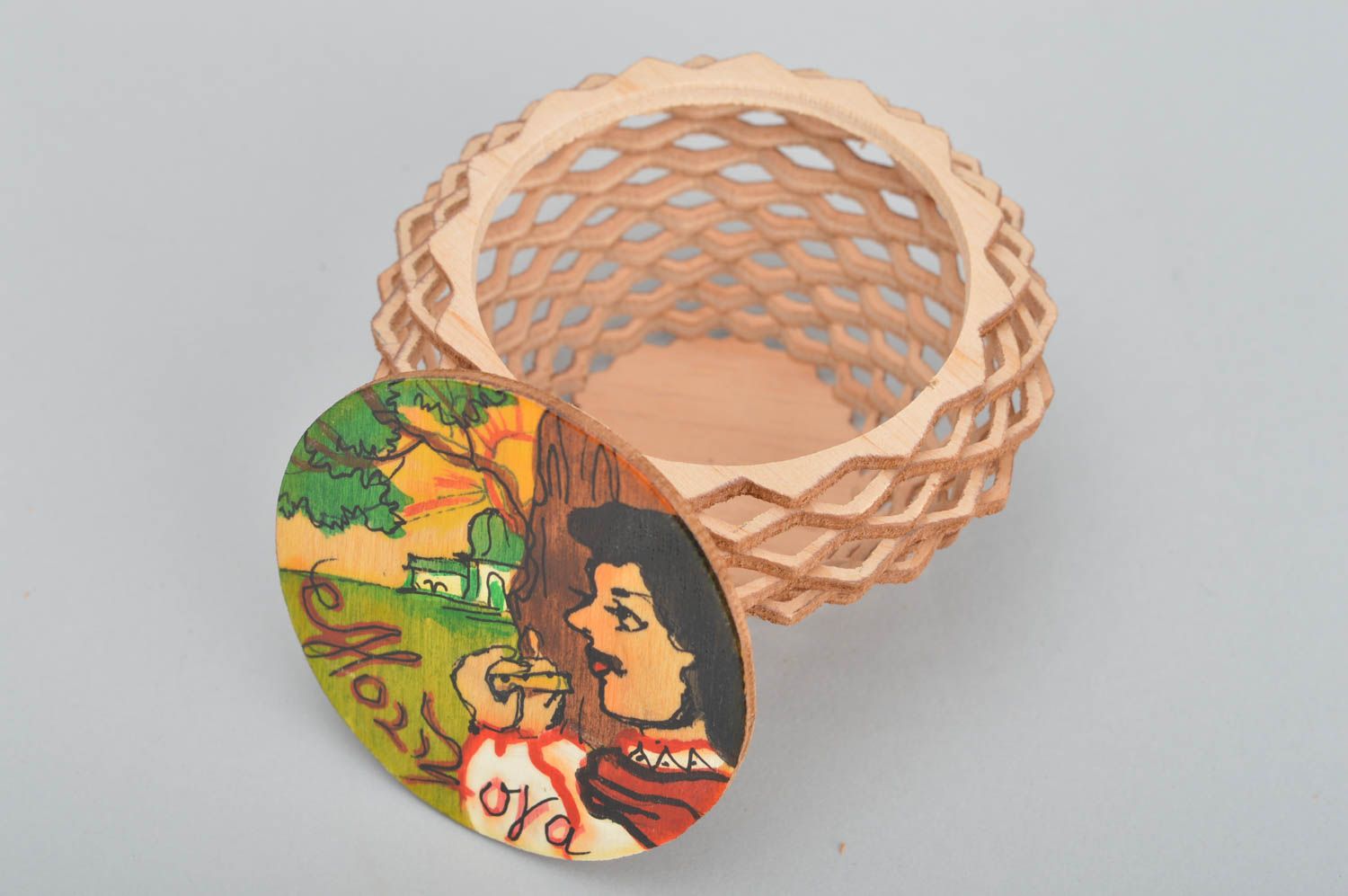 Caja para joyas artesanal hecha a mano de madera contrachapada con tapa Alba foto 2