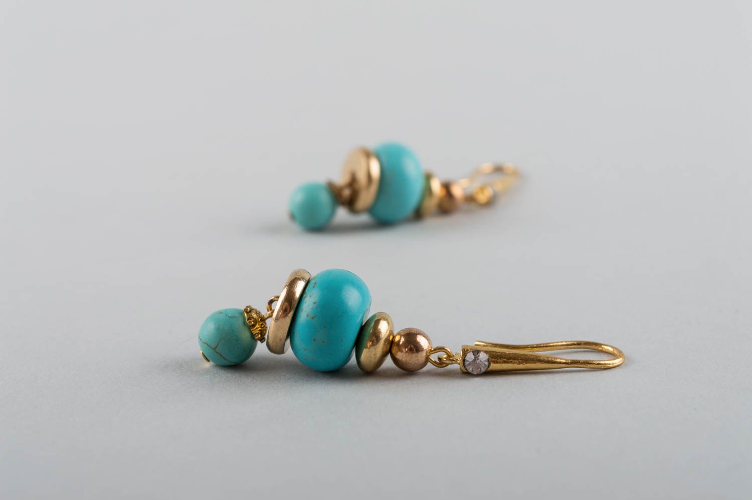 Beautiful elegant handmade designer brass earrings with turquoise natural stone photo 5