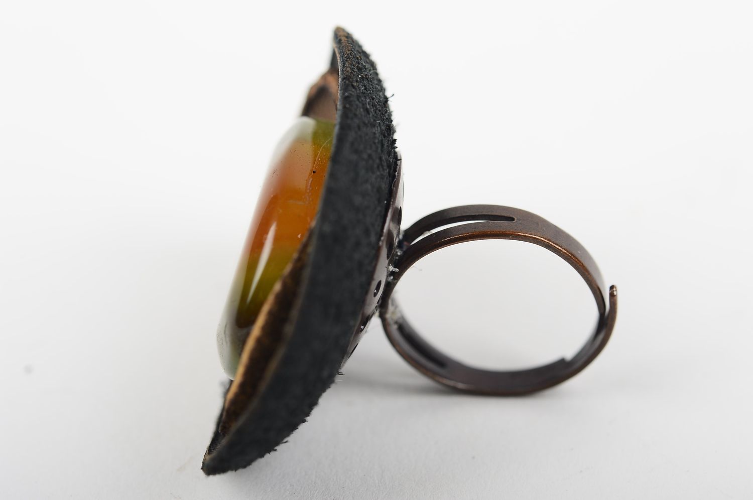 Handmade leather ring unusual beautiful ring jewelry with natural stone photo 4