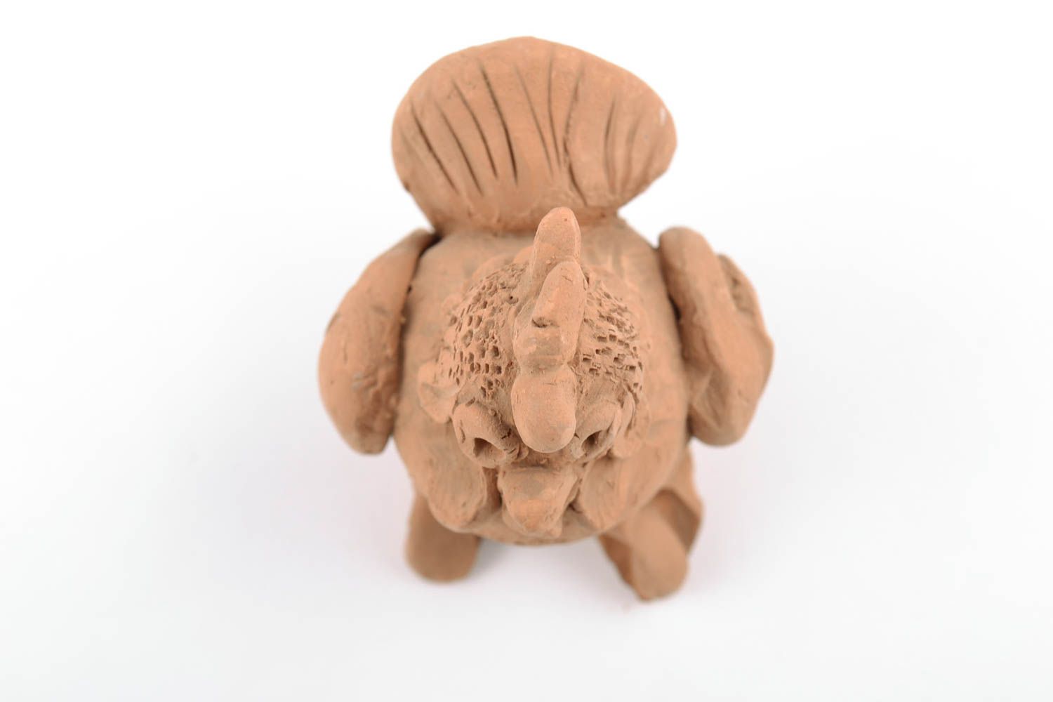 Small handmade designer brown clay figurine of rooster photo 3