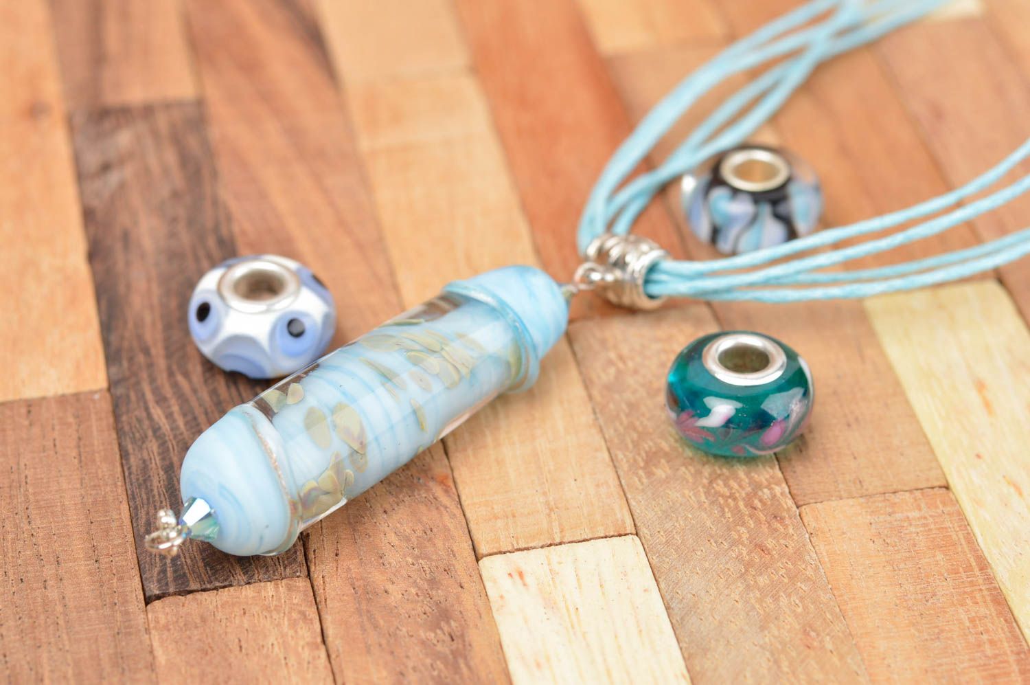 Glass pendant handmade beaded necklace fashion jewelry lampwork glass accessory photo 1
